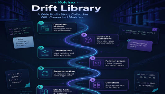 Kotlinx Drift Library diagram with connected modules on a dark background