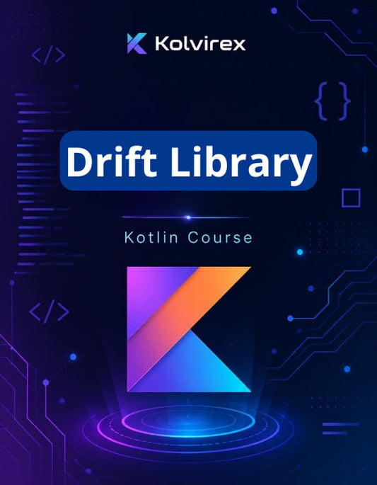 Kolvirex Drift Library Kotlin Course cover with coding elements and Kotlin logo on a dark background
