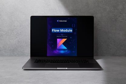 Laptop displaying a Kolvirex Flow Module on a gray surface