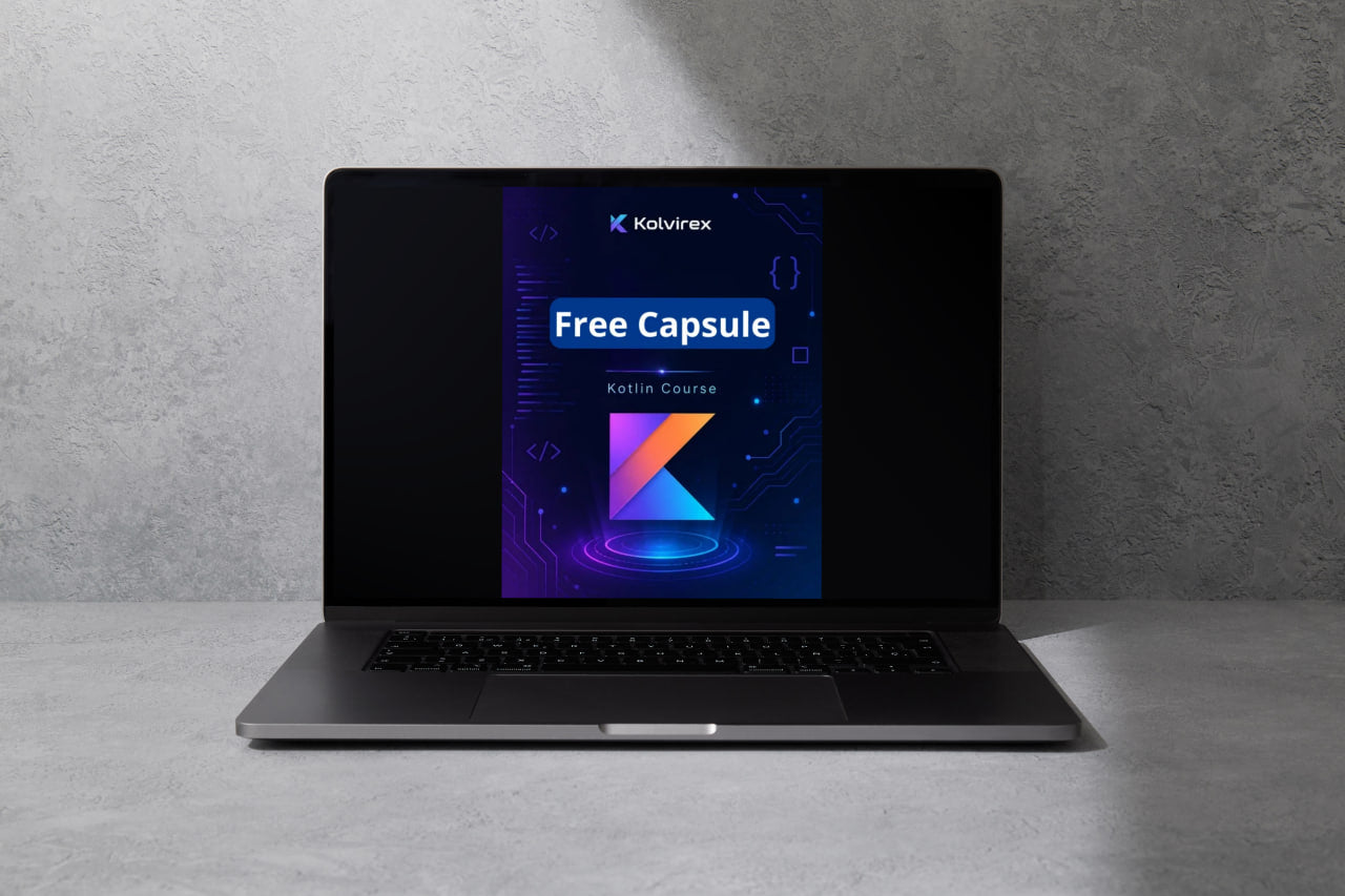 Laptop displaying a Koluvirex free capsule course on a gray surface