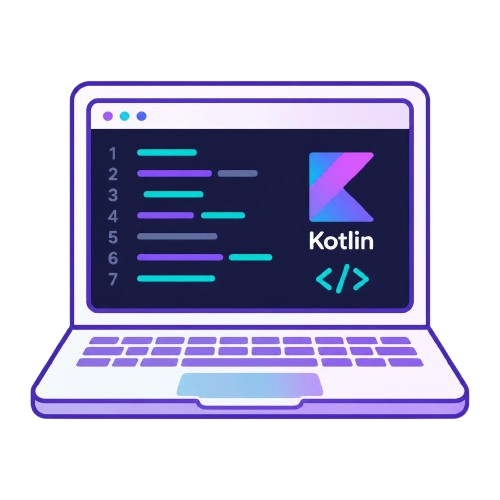 Laptop with Kotlin code on a white background