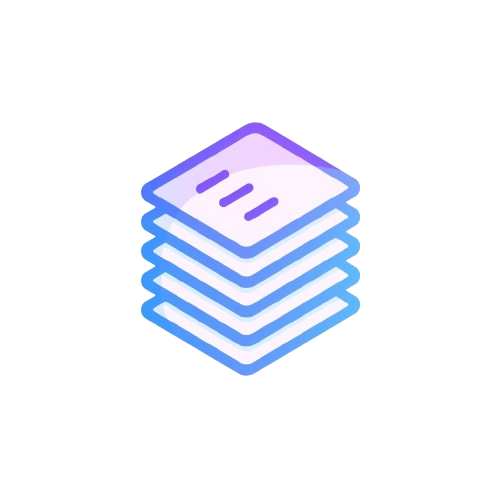 Gradient icon of stacked papers with blue and purple colors on a white background